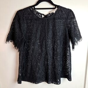 ANN TAYLOR: Lace Tie‎ Short Sleeve Blouse
